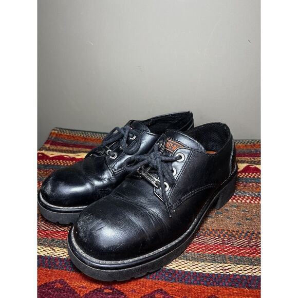 Harley-Davidson Shoes - Harley Davidson Womens Black Leather Ankle Lace Up Shoe Y2K Sz 9